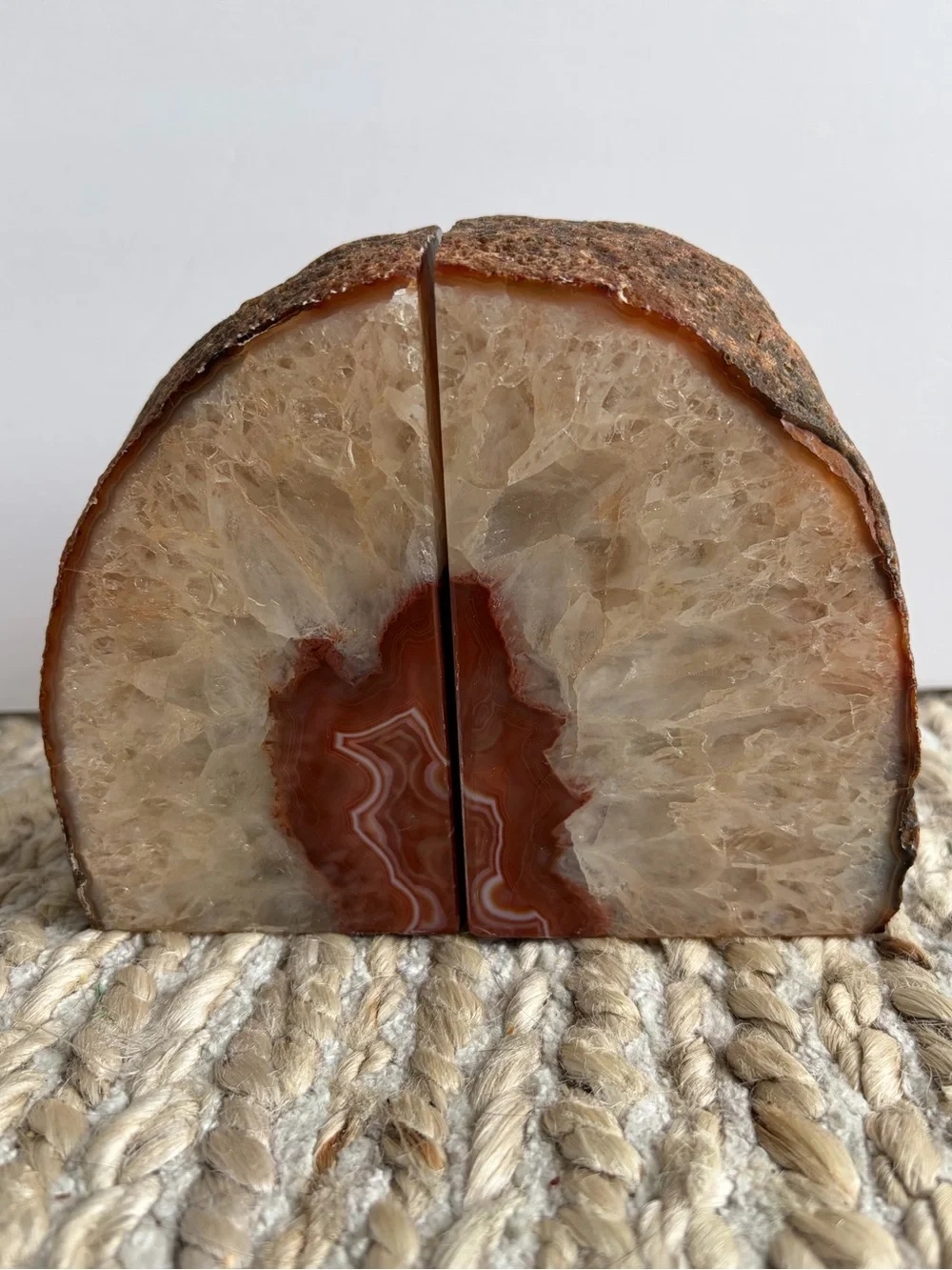 Natural Carnelian Red Agate Geode Bookends 2 pieces Pottery Barn From Brazil